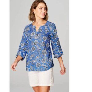 J. Jill Linen Shirt Periwinkle Floral Blue Top Tee Blouse
